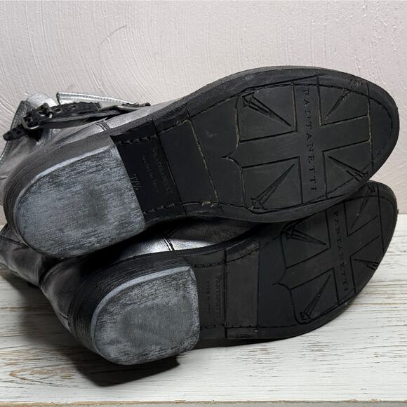 Pantanetti Womens Silver Italian Leather Moto Style Boots with Buckles Size 37.5 - Picture 7 of 8